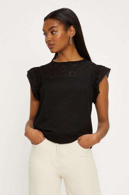 Oasis Broderie Yoke And Frill Sleeve Top 1