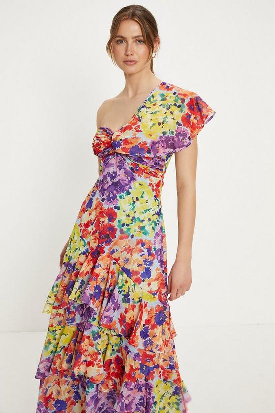 Oasis Patched Floral Asymmetric Ruffle Midi Dress 1