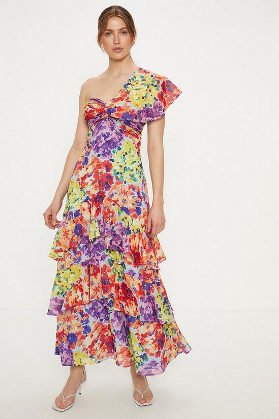Oasis Patched Floral Asymmetric Ruffle Midi Dress 2