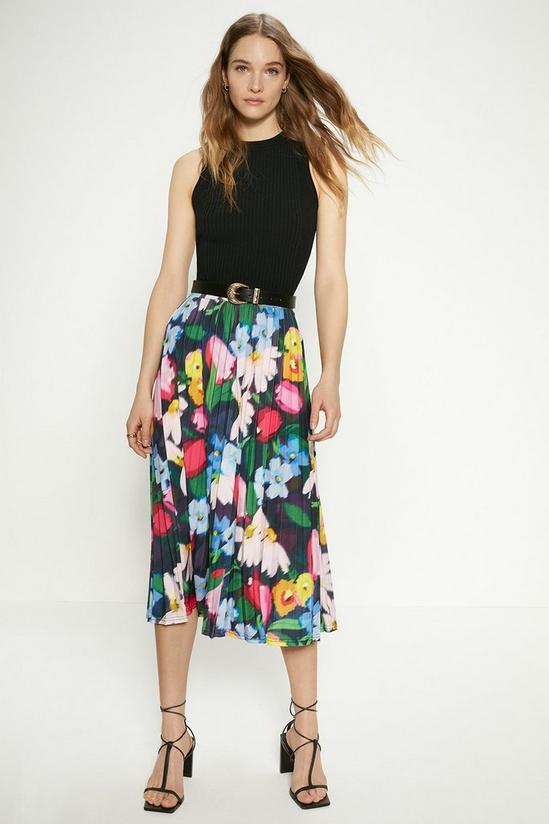 Oasis Slinky Jersey Floral Pleated Midi Skirt 1