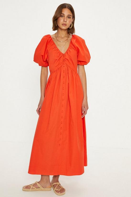 Oasis Ruched Neck Puff Sleeve Midi Dress 1