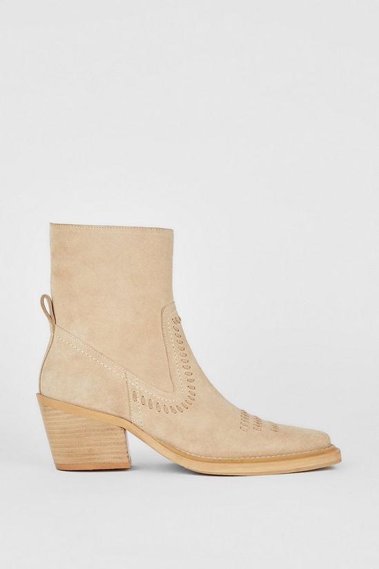Oasis Real Suede Whipstitch Detail Western Ankle Boot 2