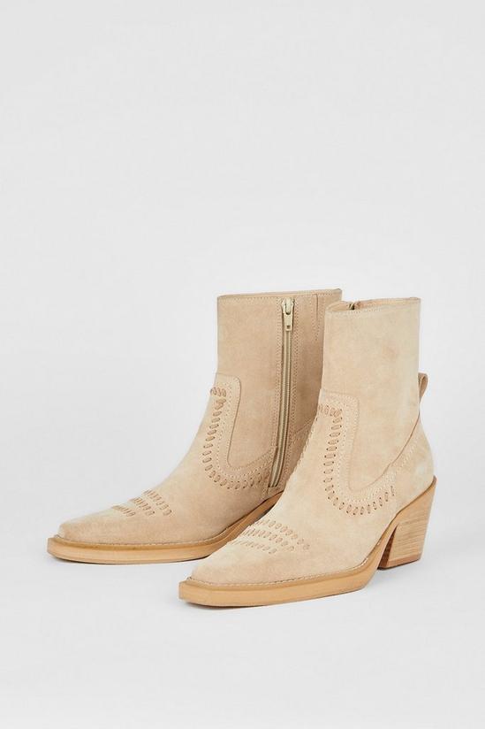 Oasis Real Suede Whipstitch Detail Western Ankle Boot 3