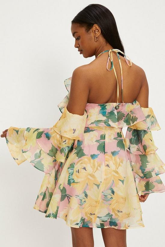 Oasis Statement Flower Ruffle Sleeve Organza Mini Dress 3