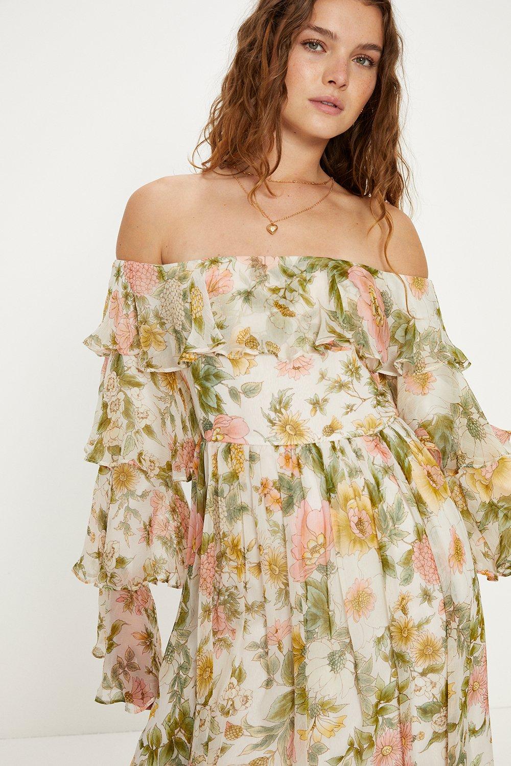 Rose water floral outlet chiffon ruffle dress