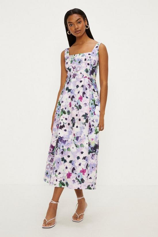 Oasis Ombre Floral Printed Ottoman Twill Midi Dress 1