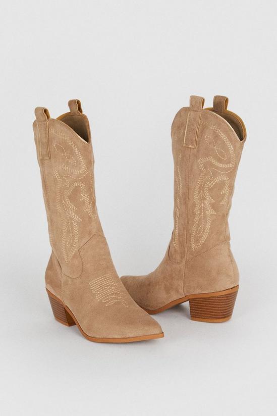 Oasis Faux Suede Stitch Detail Western Boot 3
