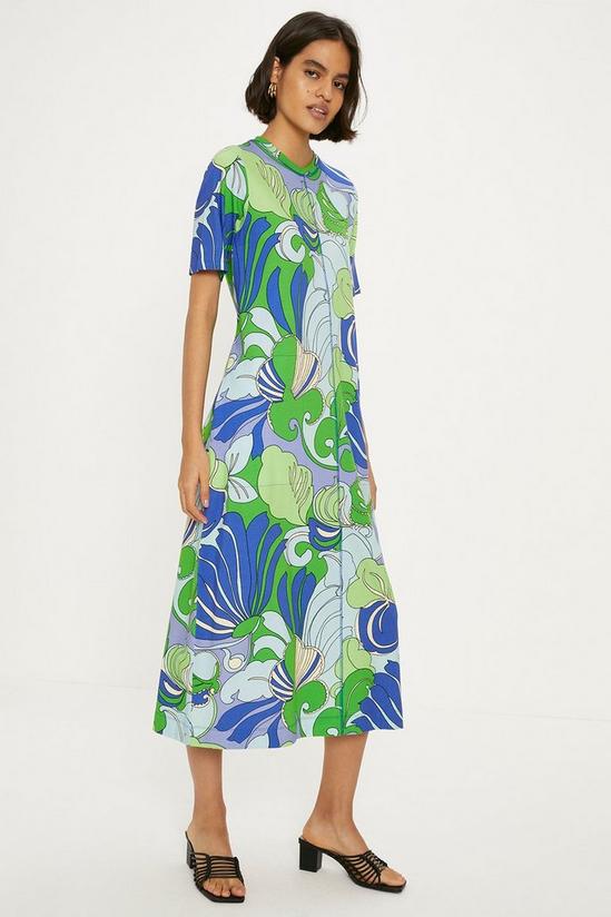 Oasis Cotton Leafy Floral Seam Detail Midi Trapeze Dress 1