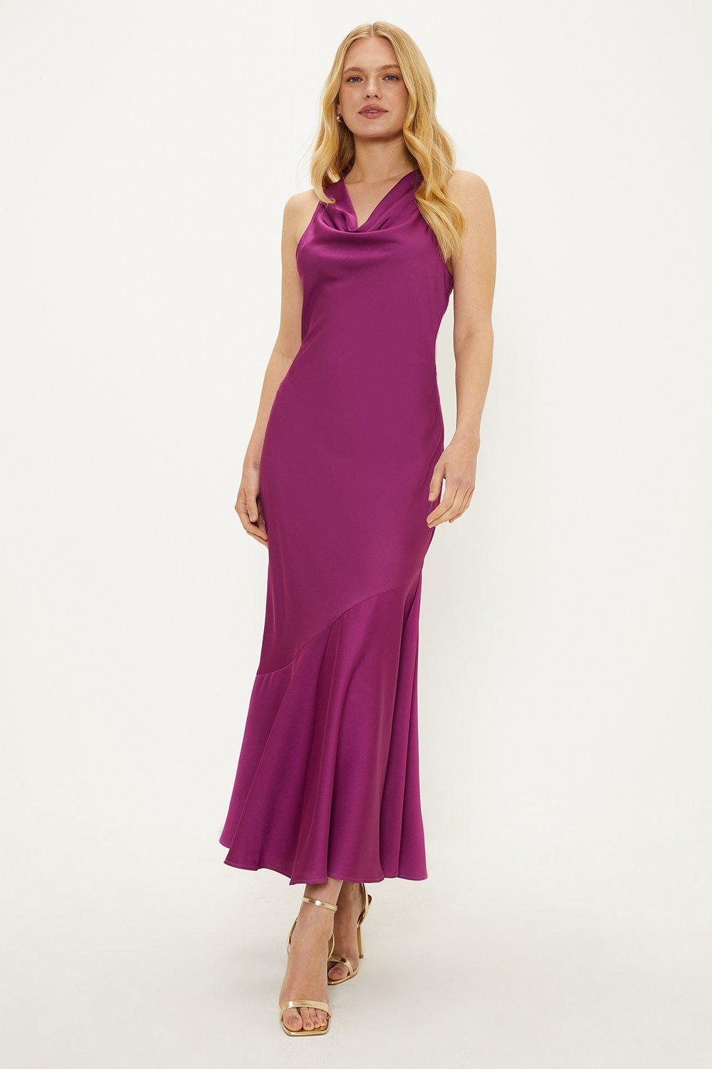 Lipsy satin assymetric 2025 neck maxi dress