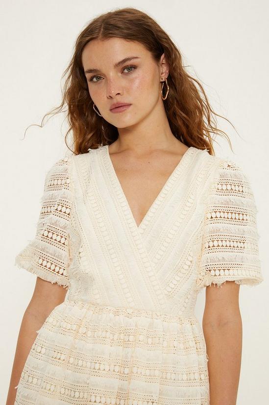 Oasis Wrap Front Puff Sleeve Lace Midi Dress 2