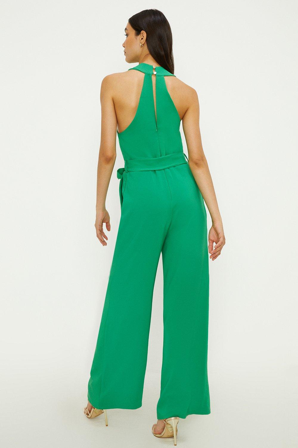 Green halter cheap neck jumpsuit