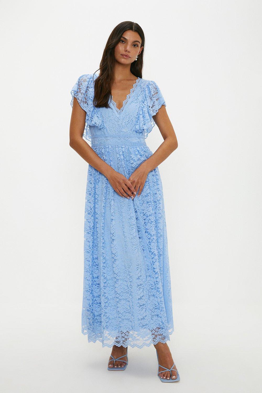 Lace Ruffle Sleeve Midi Dress