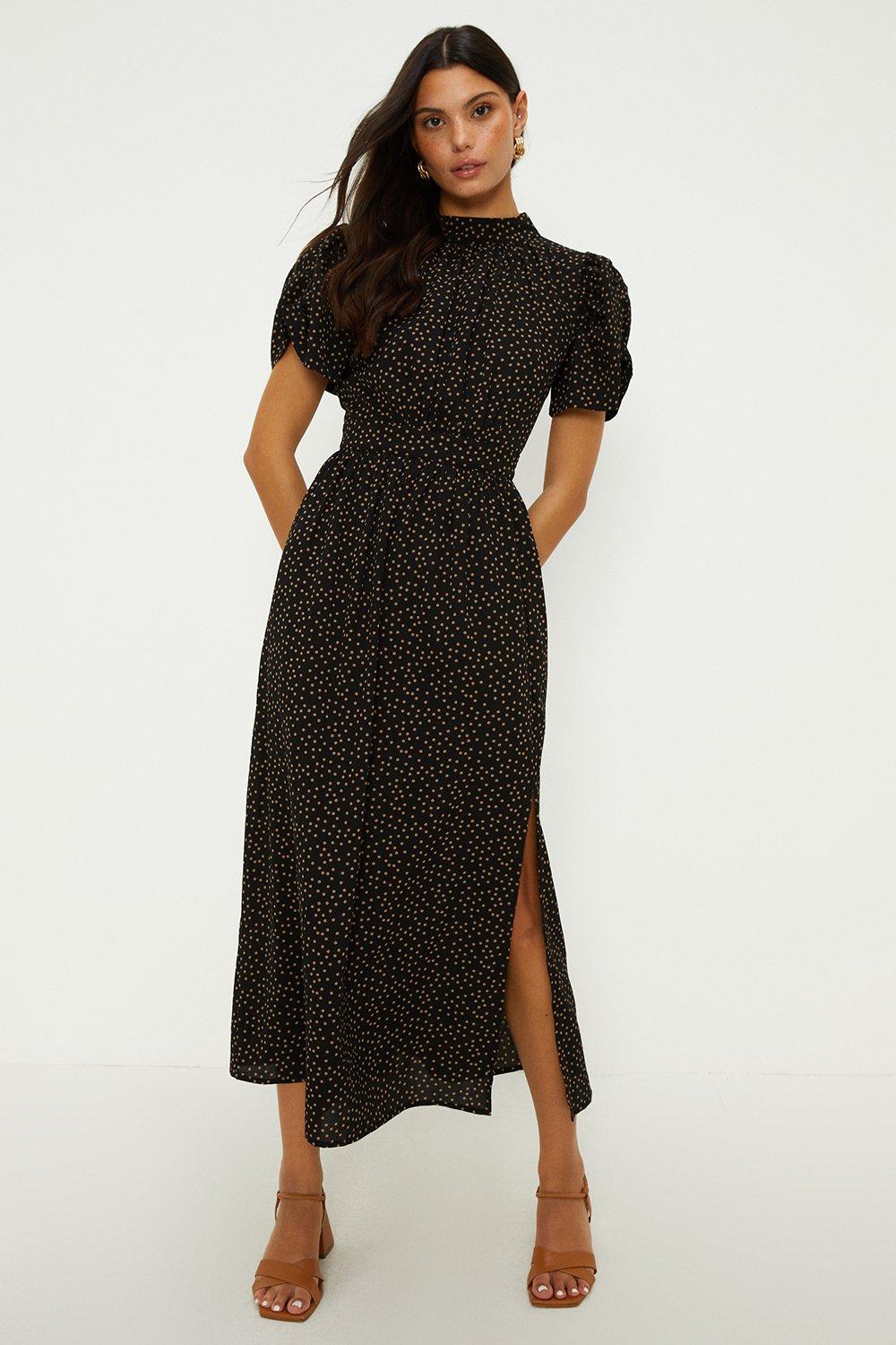 Oasis black store polka dot dress