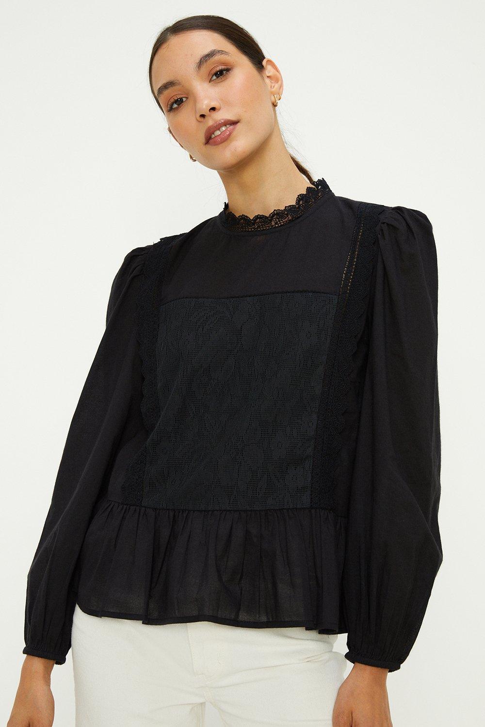 Embroidered Yoke Puff Sleeve Top