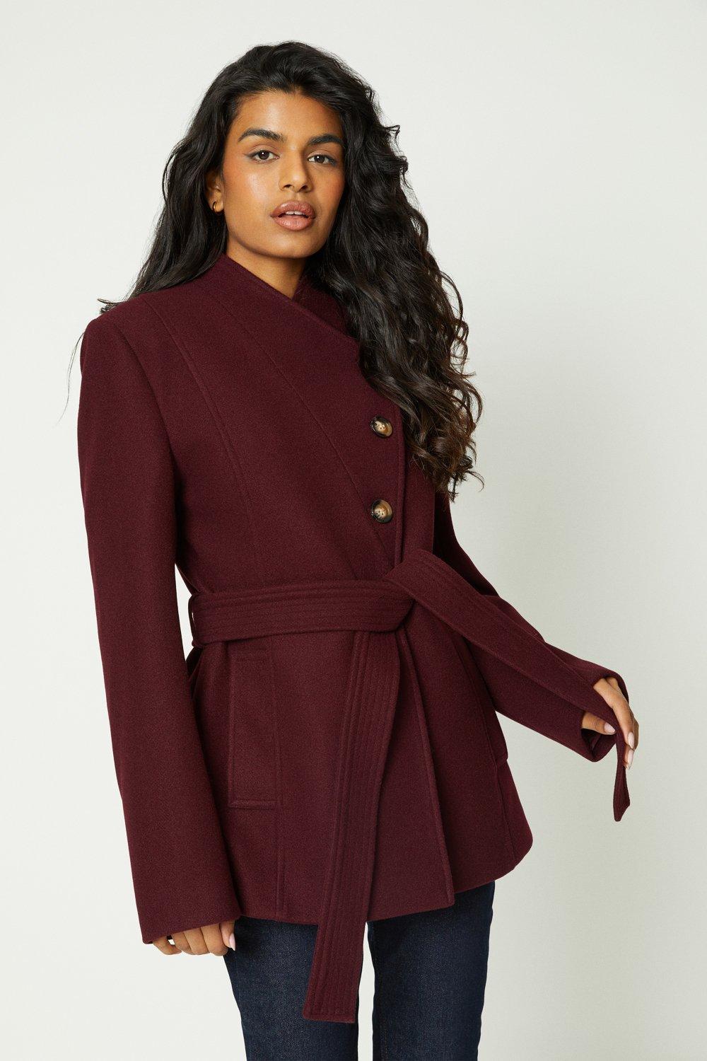 Jackets Coats Petite Belted Button Through Short Wrap Coat Oasis