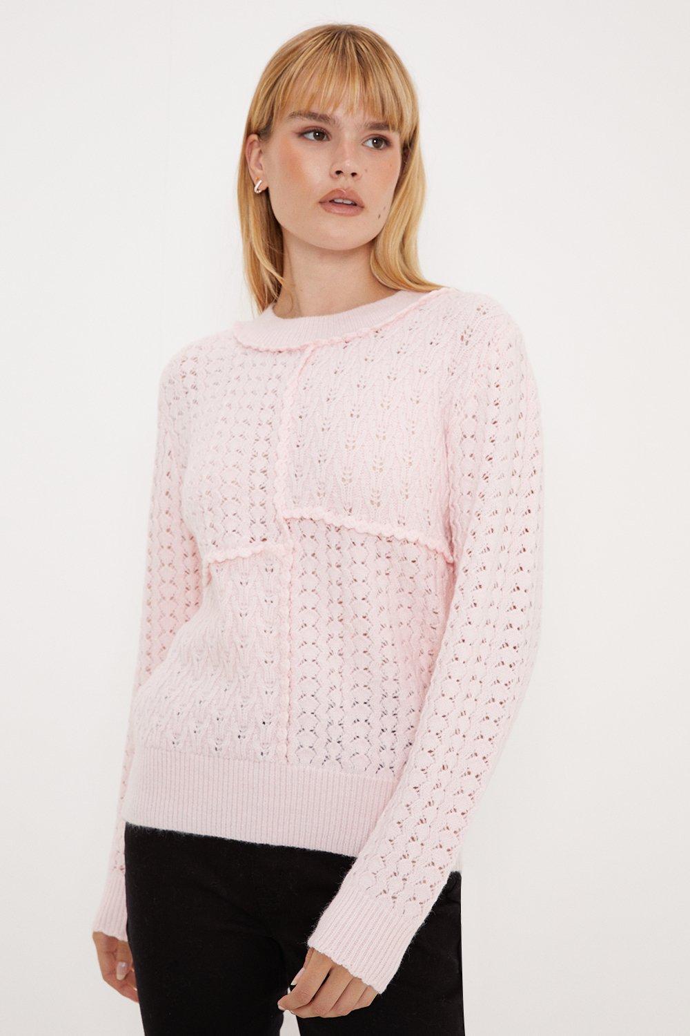 Mixed Pointelle Tipped Detail Jumperblush
