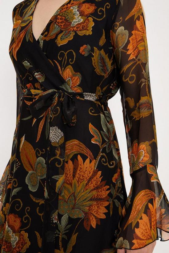 Oasis Dark Floral Silk Mix Belted Wrap Midi Dress 2