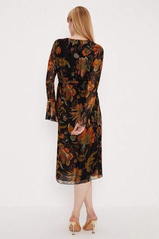 Oasis Dark Floral Silk Mix Belted Wrap Midi Dress 3