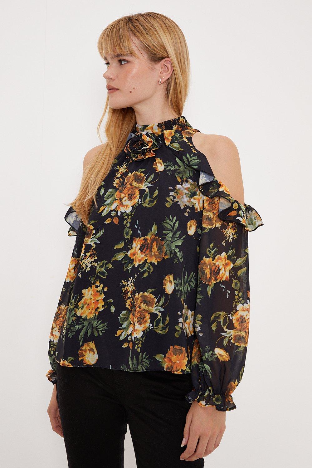 Dobby Floral Chiffon Corsage Lined Top