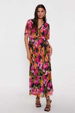 Pastel Floral Angel Sleeve Strappy Maxi Dress