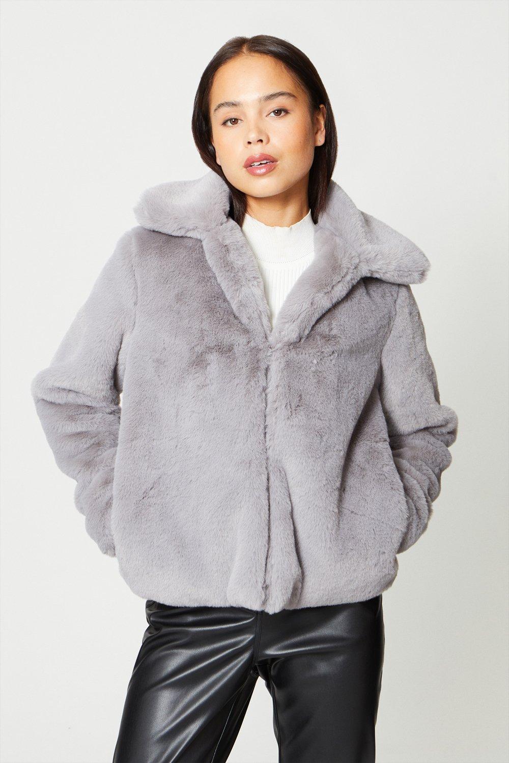 Petite Faux Fur Car Coat