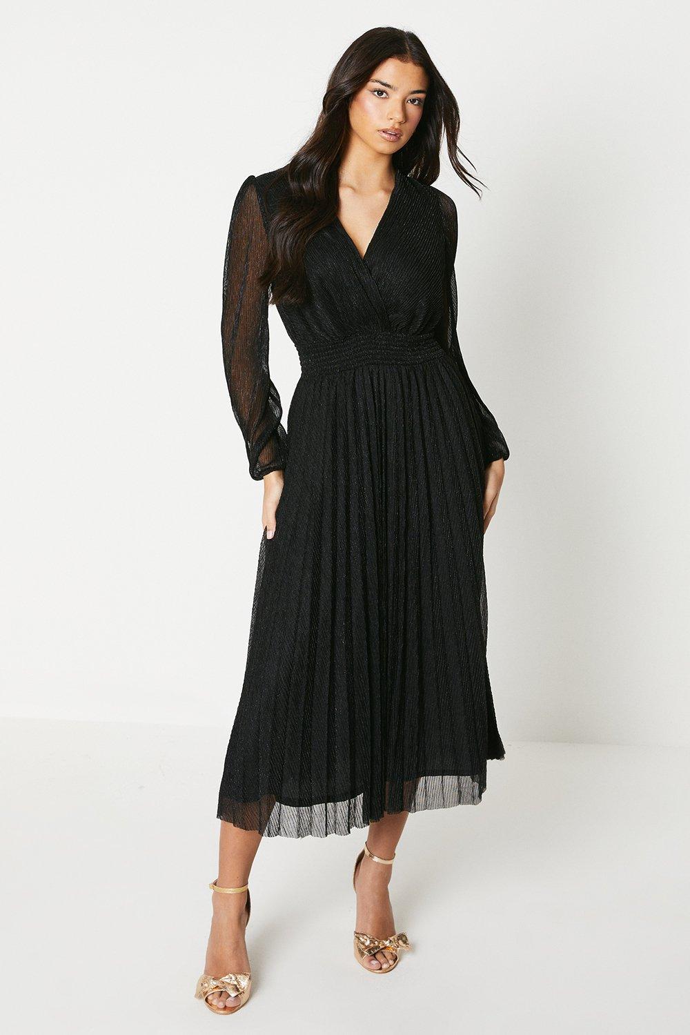 Black colour block shop plisse wrap dress