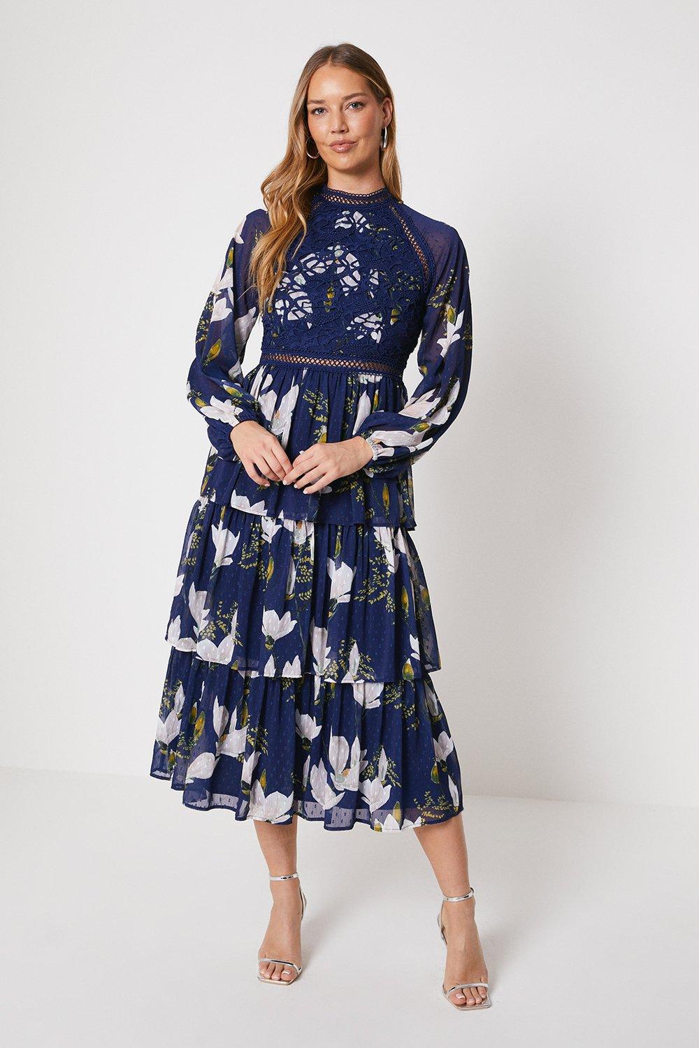 Oasis blue chiffon midi hot sale dress