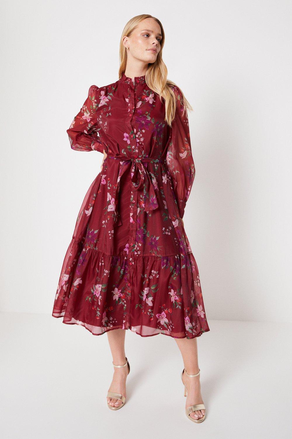 Oasis ruffle wrap skirt midi dress berry hotsell