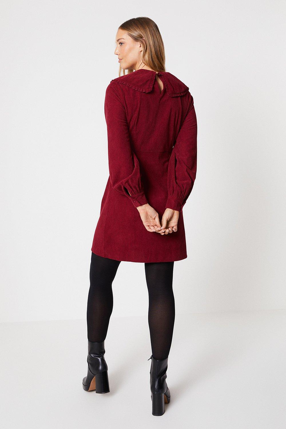 Oasis cord shop dress burgundy