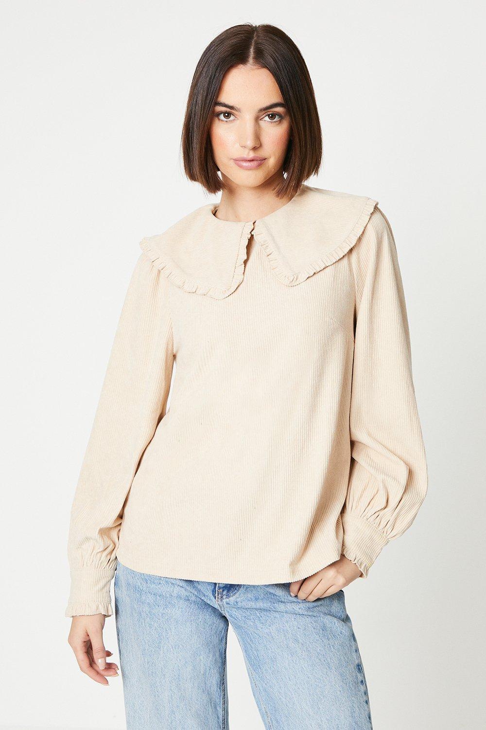 Cord Long Sleeve Collared Button Topcream