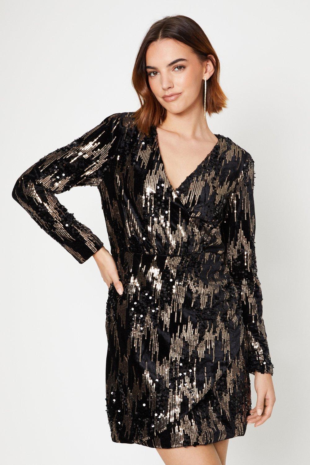 Warehouse velvet sequin high hotsell neck dress