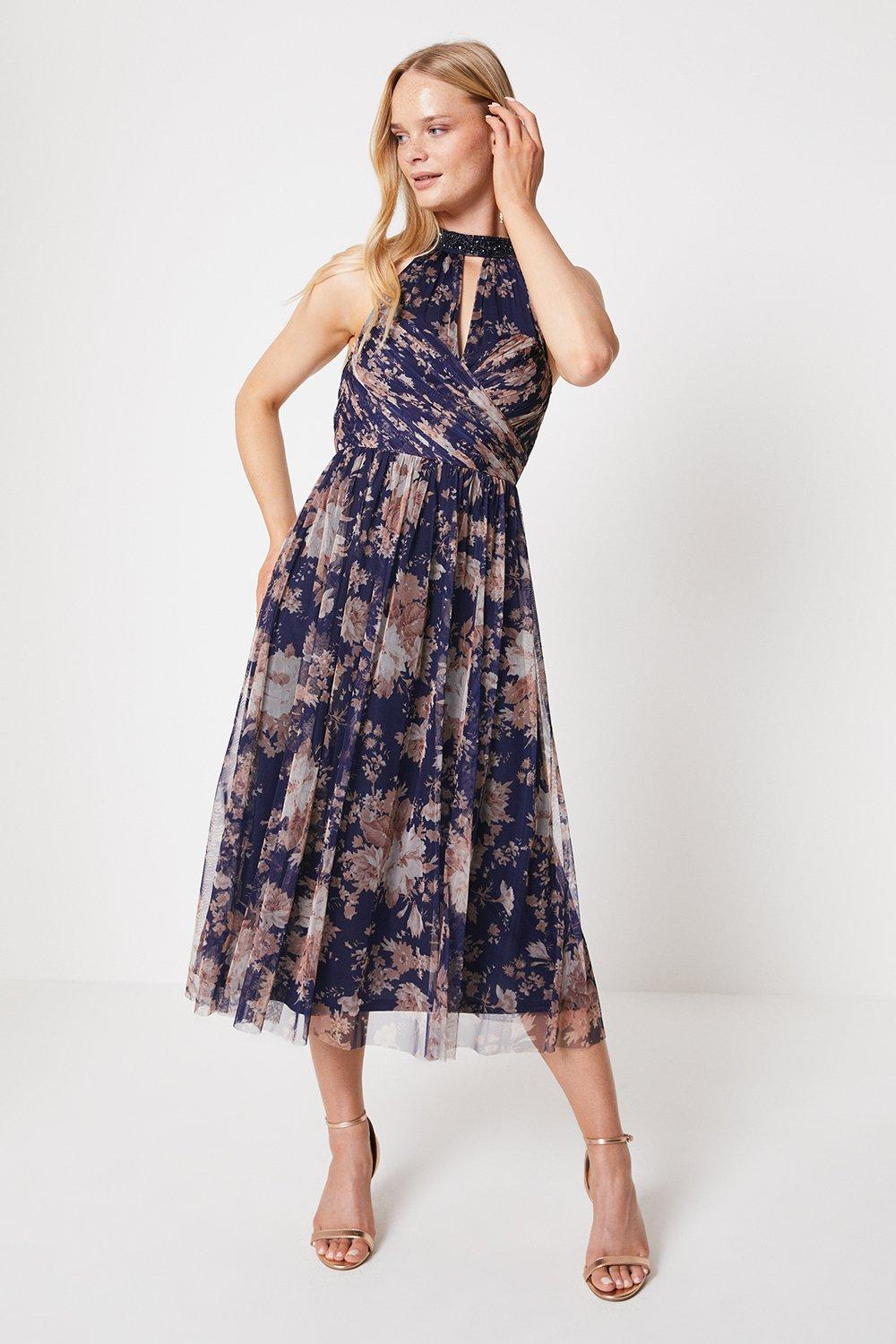 Oasis megan shop midi dress navy