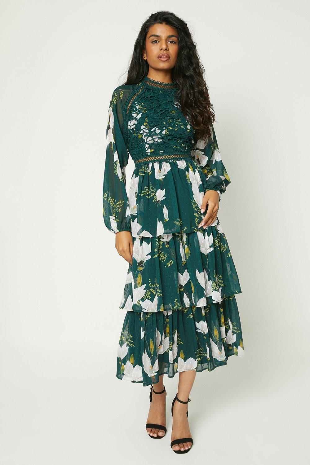 Oasis green shop ruffle dress