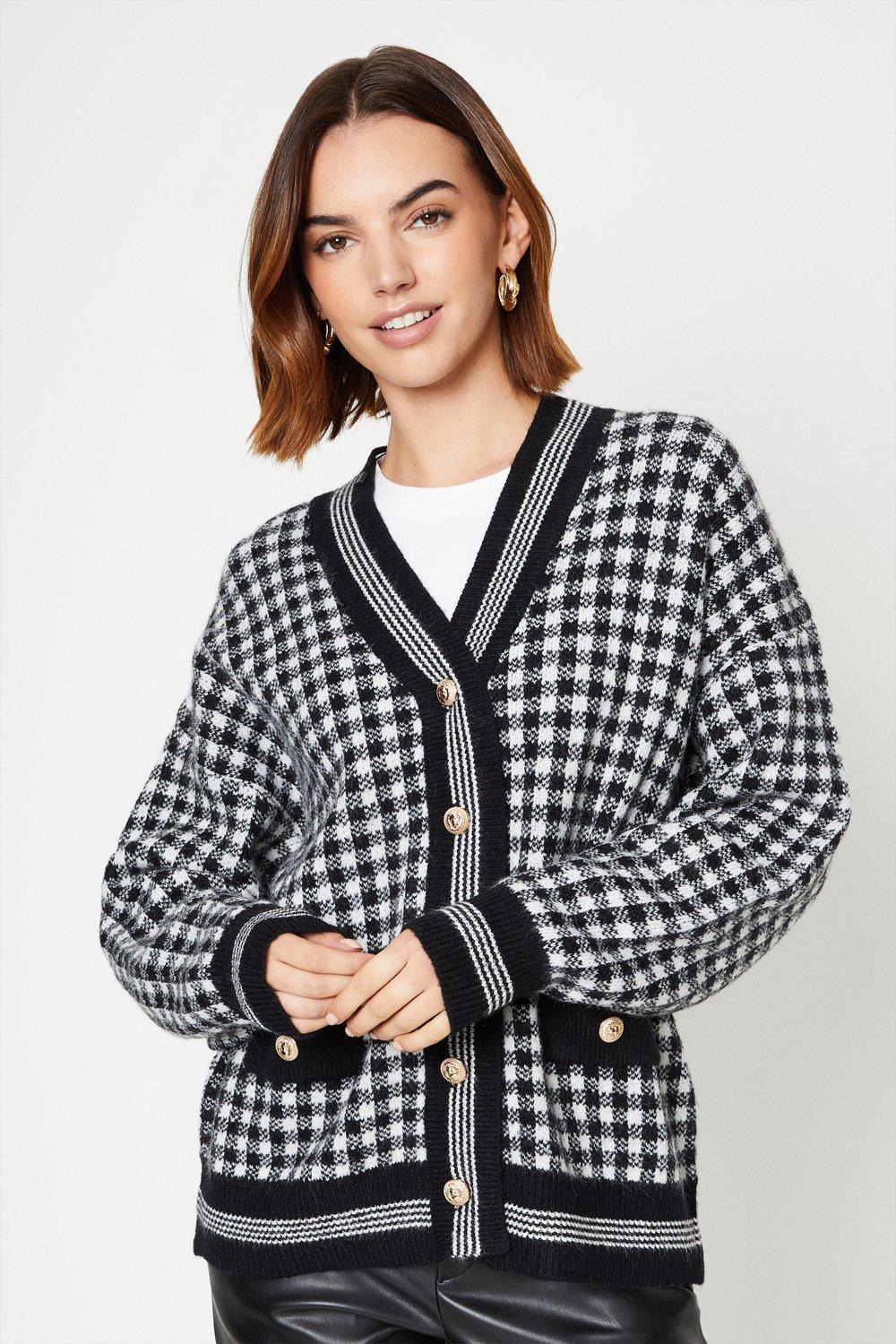 Gingham Button Front Cardi