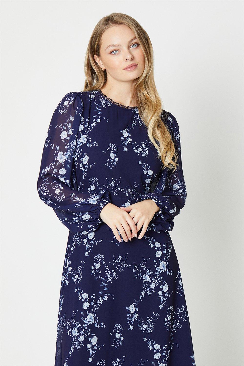 Oasis blue warner shop lace back dress