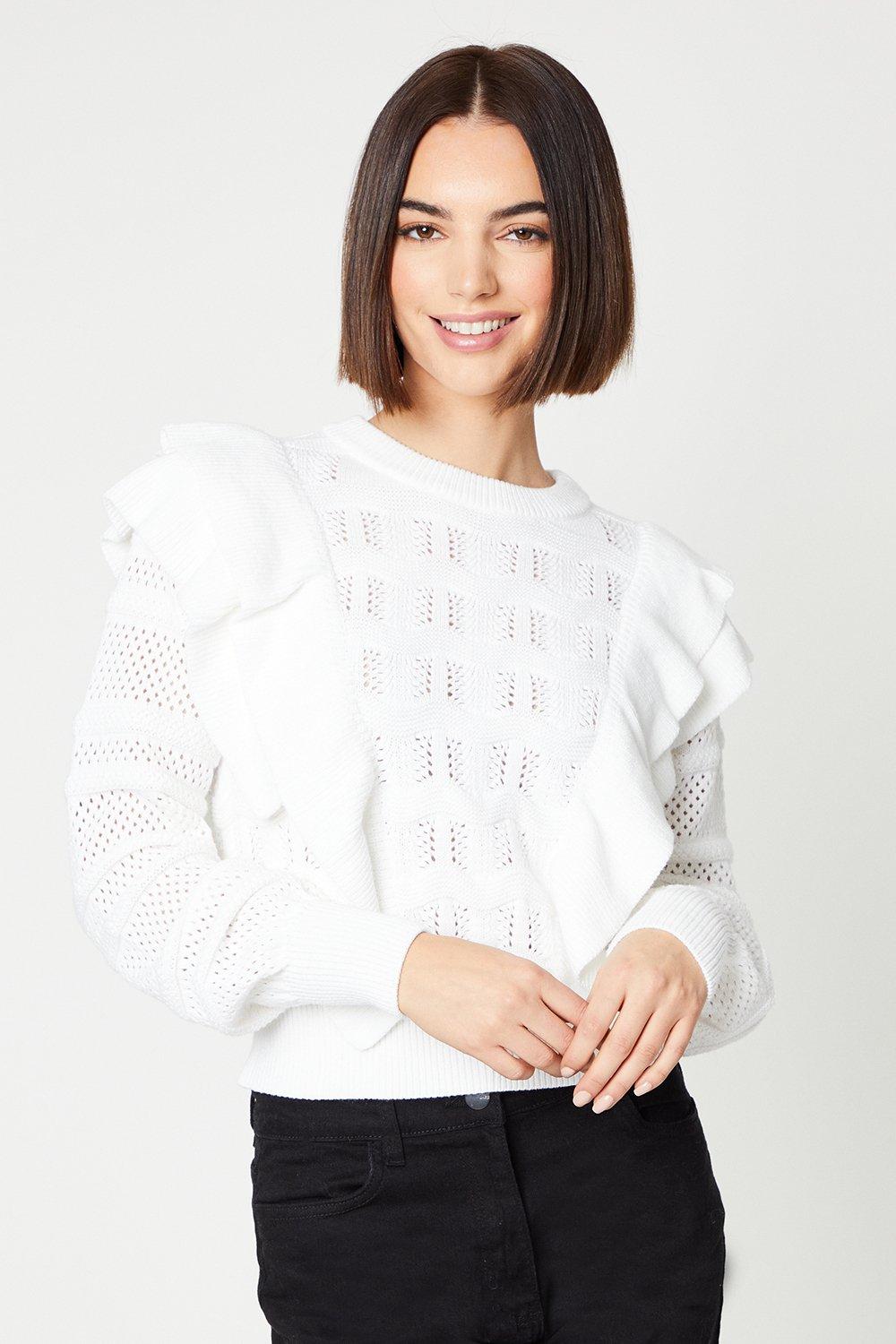 Pointelle Double Frill Detail Jumperivory
