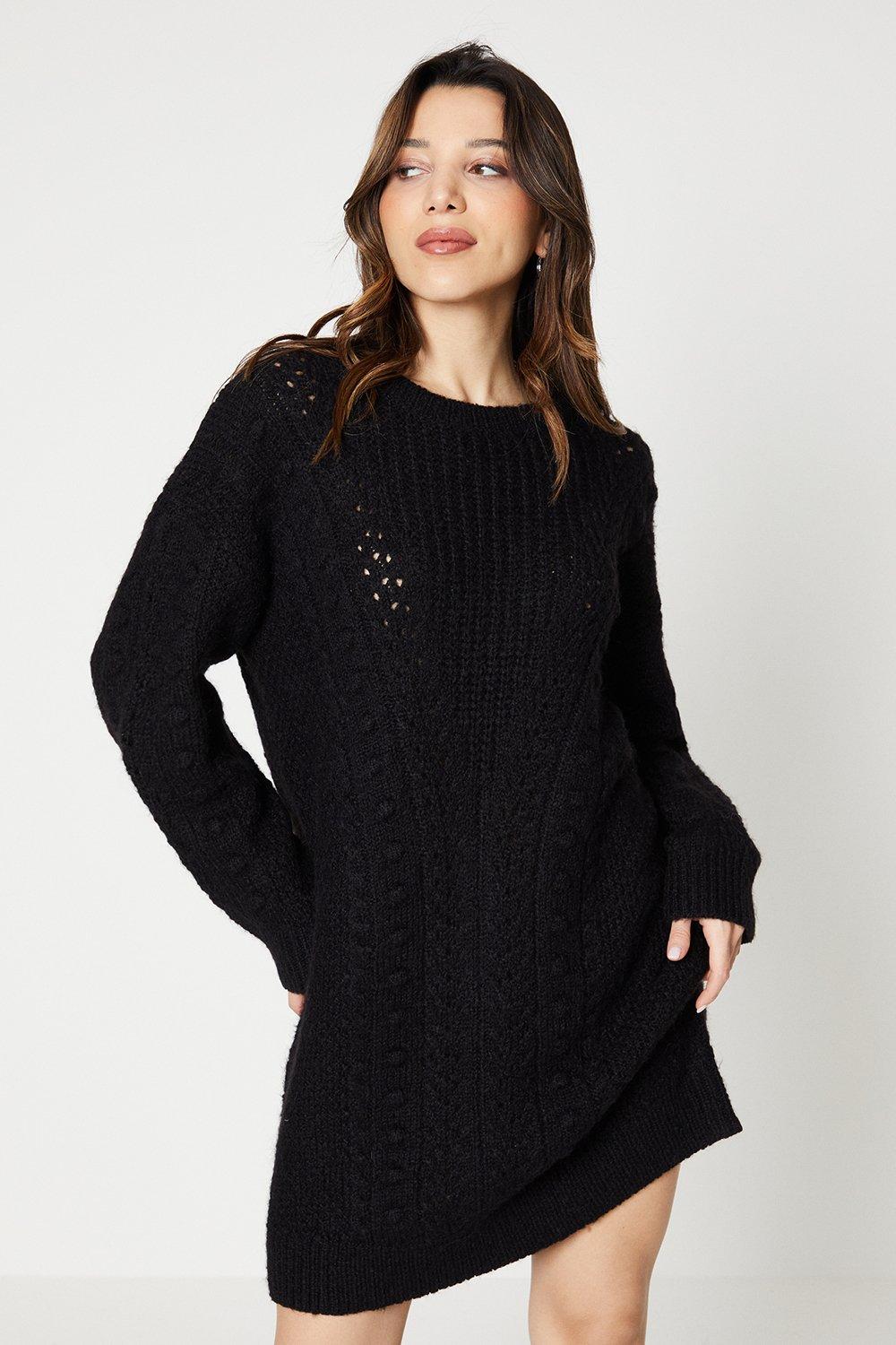 Cable Tunic With Bobble Detailblack