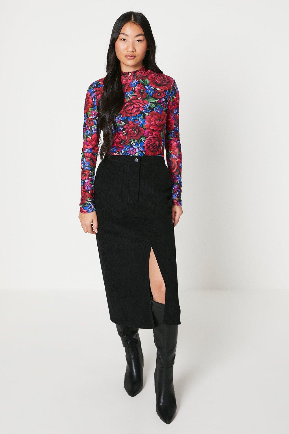 Skirts Petite Cord Split Front Midi Skirt Oasis