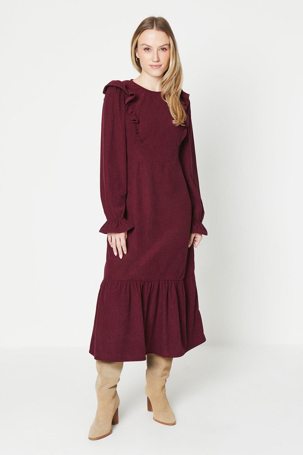 Together Berry Velour Tiered Midi Dress