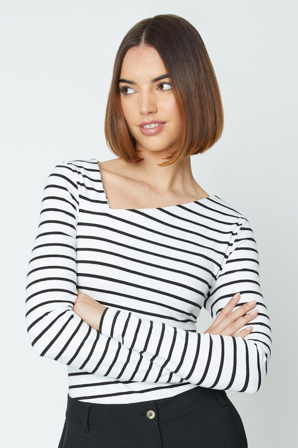 Stripe Asymmetric Neck Jersey Topwhite