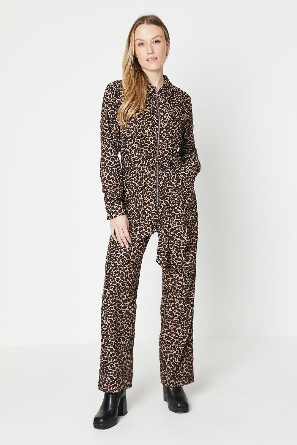 Printed Cord Zip Front Belted Boilersuit