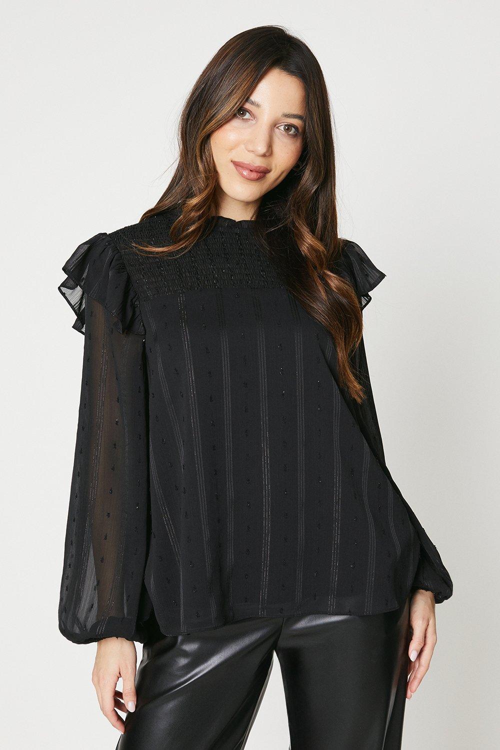 Shirred Front Long Sleeve Top
