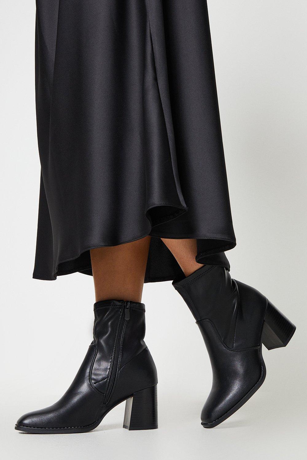 Square Toe Stacked Mid Heel Ankle Bootsblack