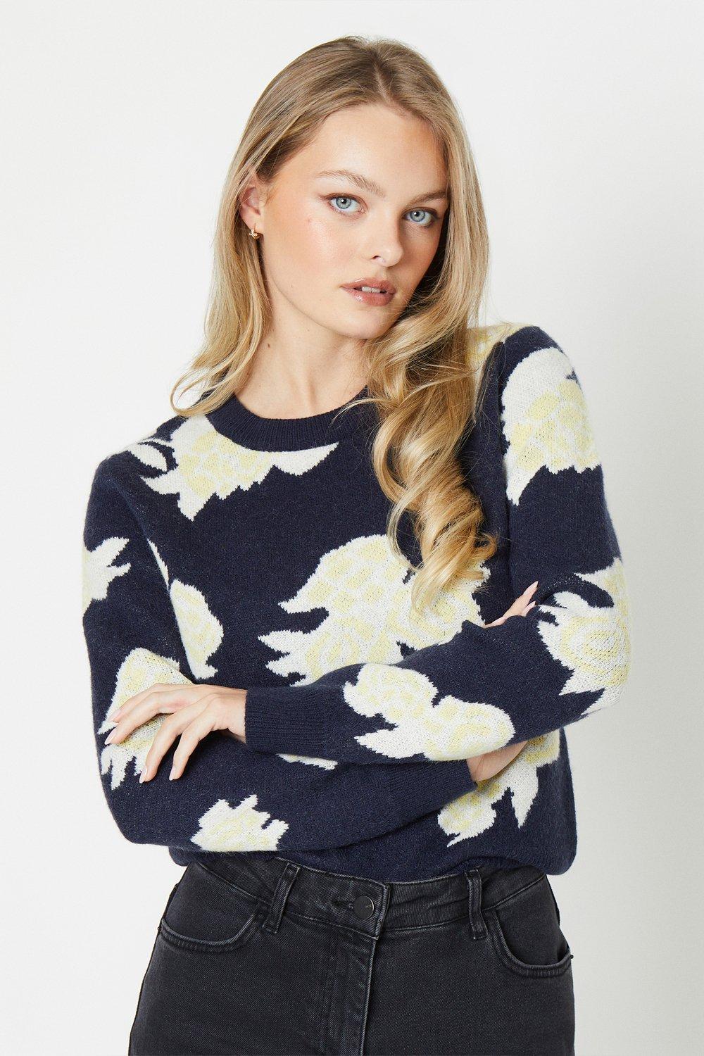 Floral Jacquard Knitted Sweaternavy