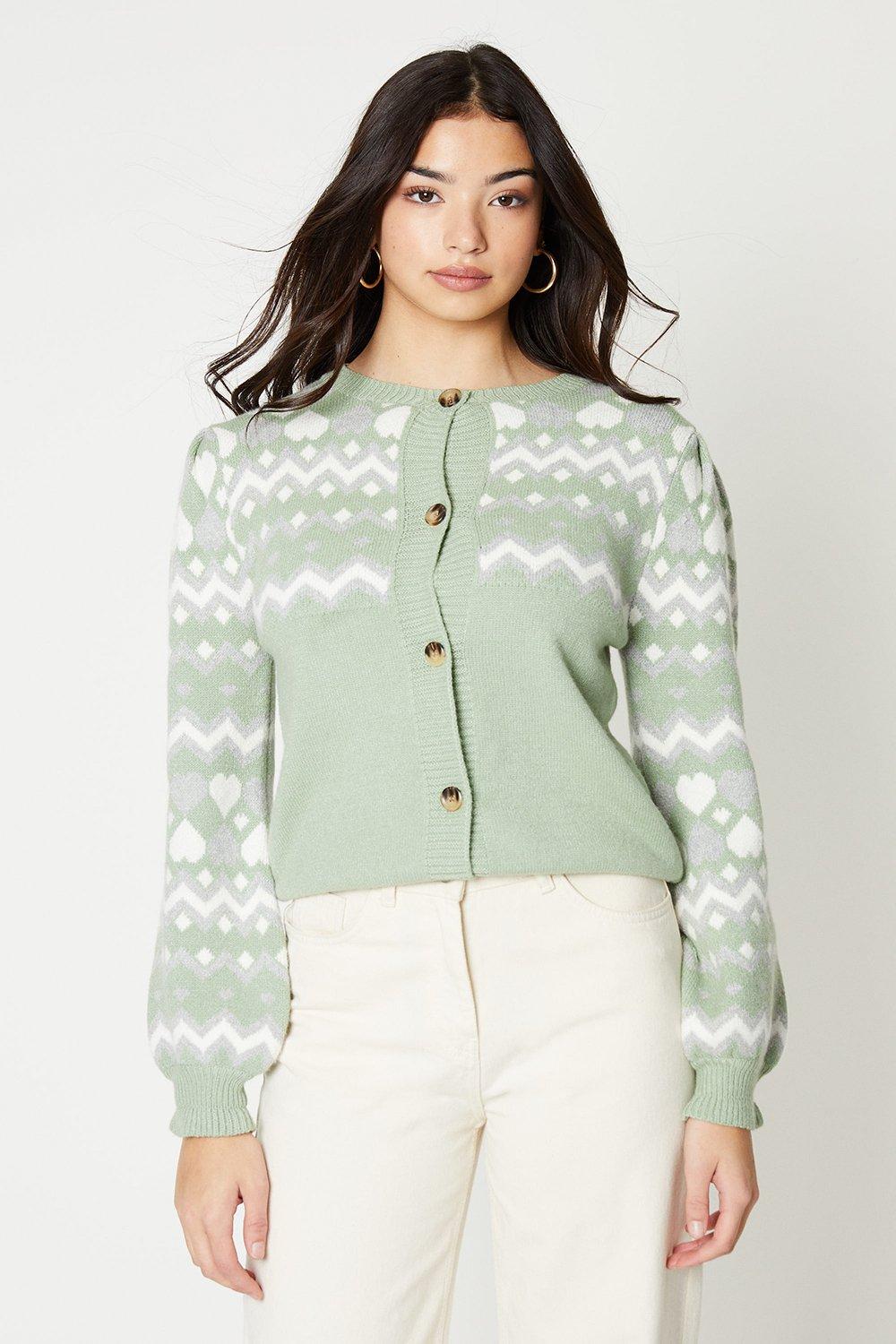Button Front Print Sleeve Cardigan