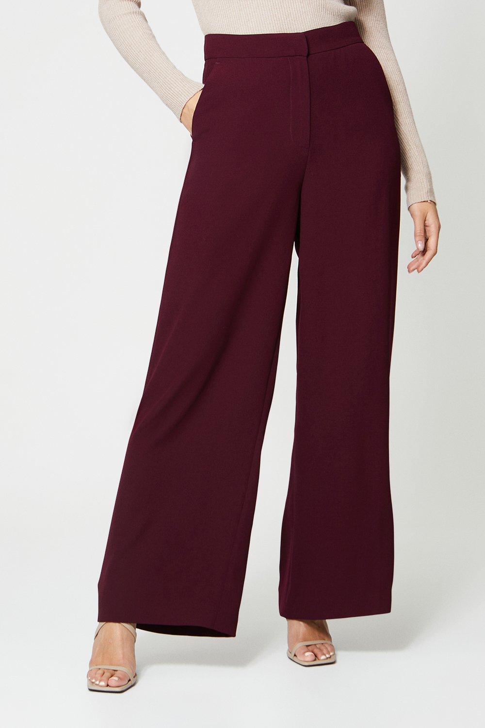 Buy Sinsay women belted regular leg plain pants maroon Online