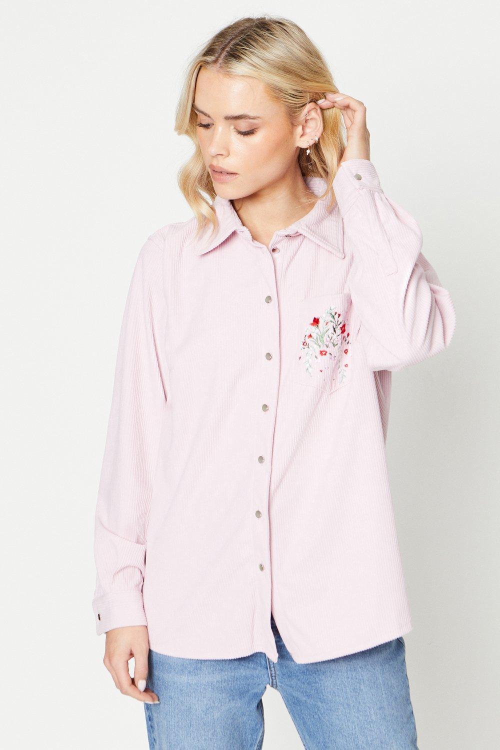 Petite Cord Embroidered Pocket Shirt