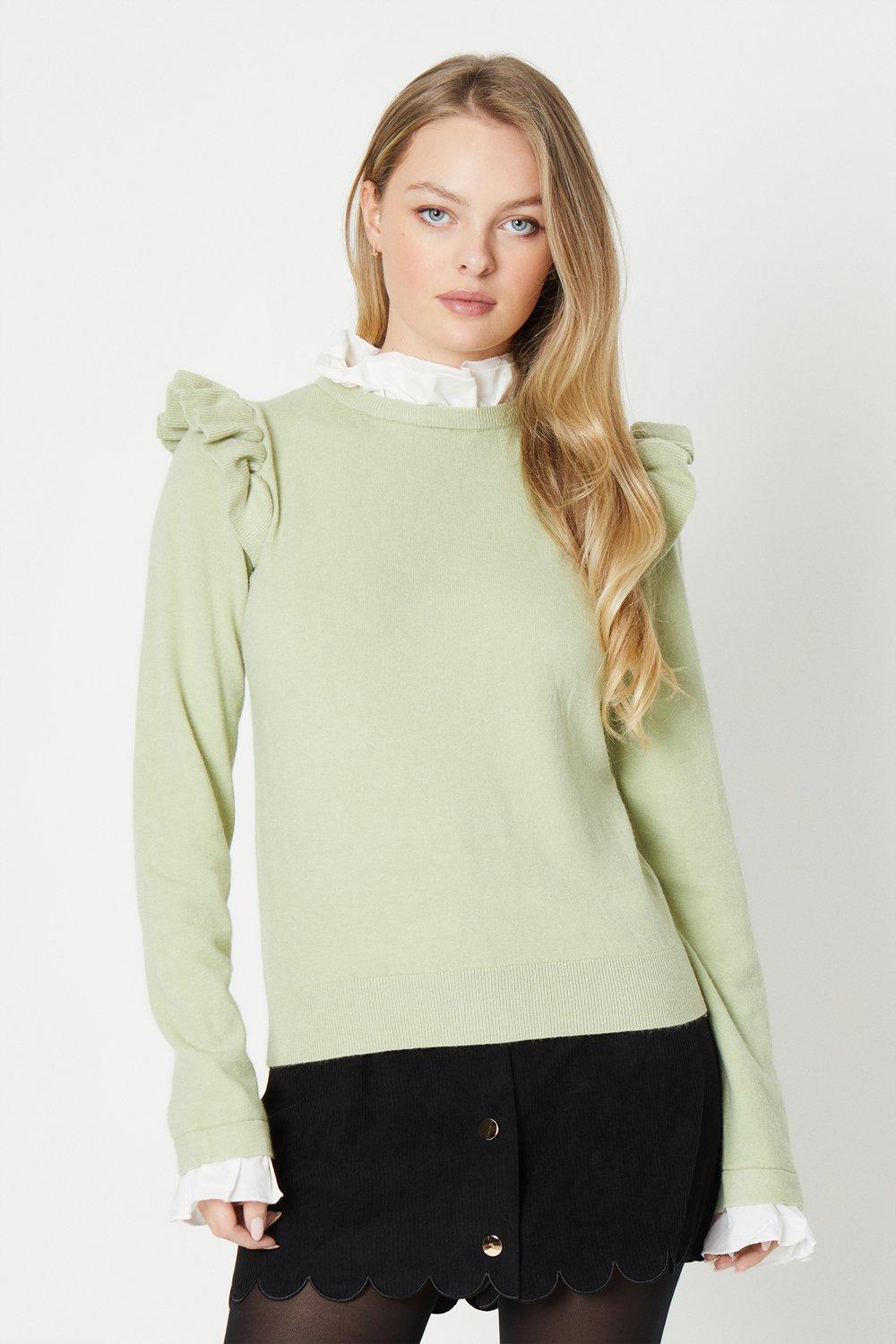 Ruffle Shoulder Jumper With Frill Neck & Cuff