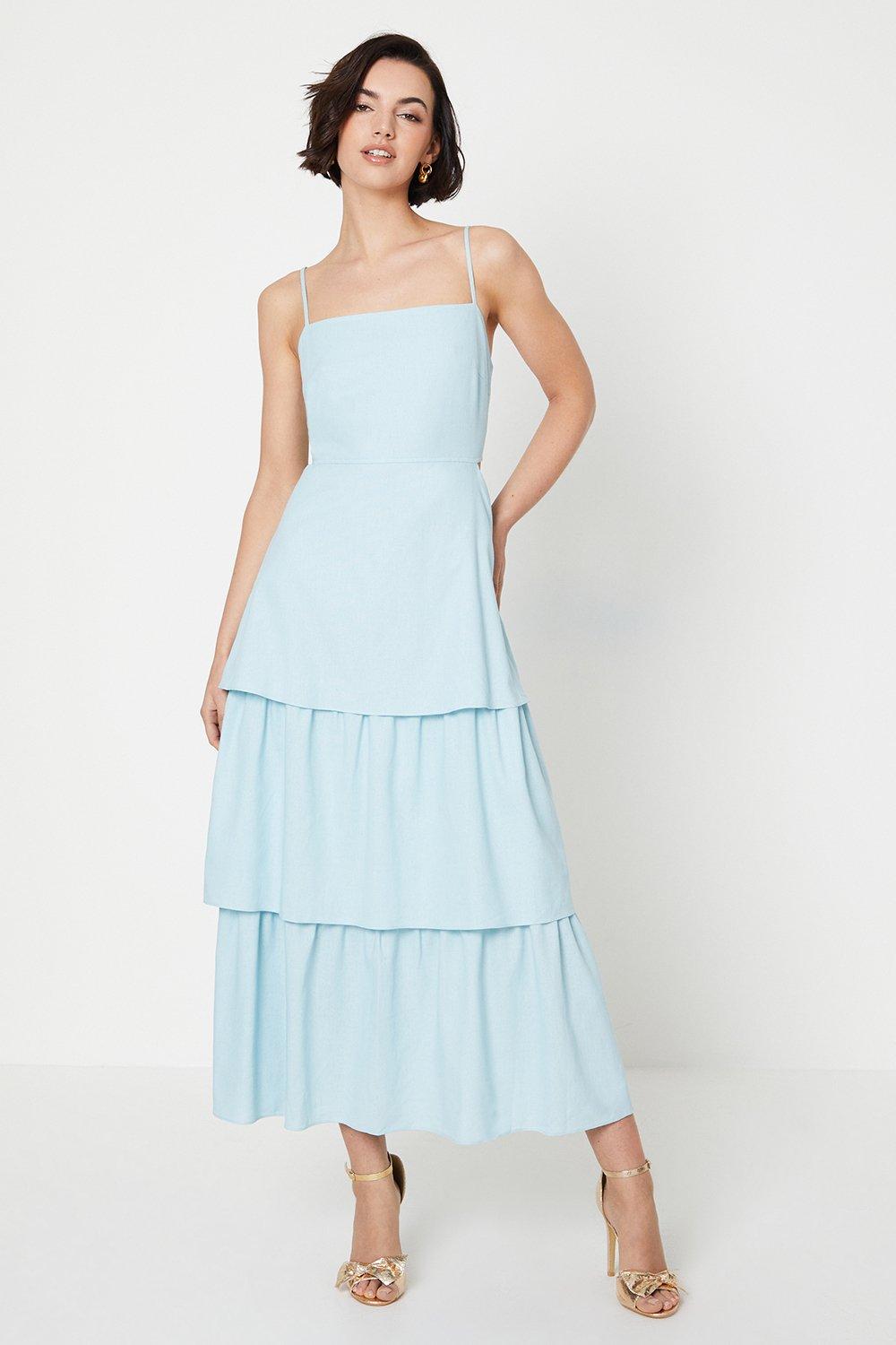 Tie Back Tiered Maxi Dresspale blue