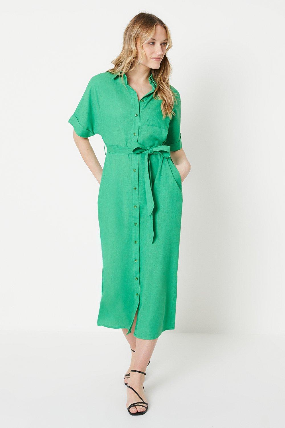 Belted Midaxi Shirt Dressbright green